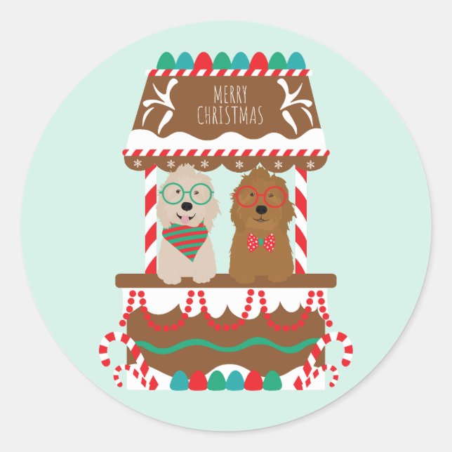Merry Christmas Goldendoodles Holiday Stand Dogs Classic Round Sticker (Front)