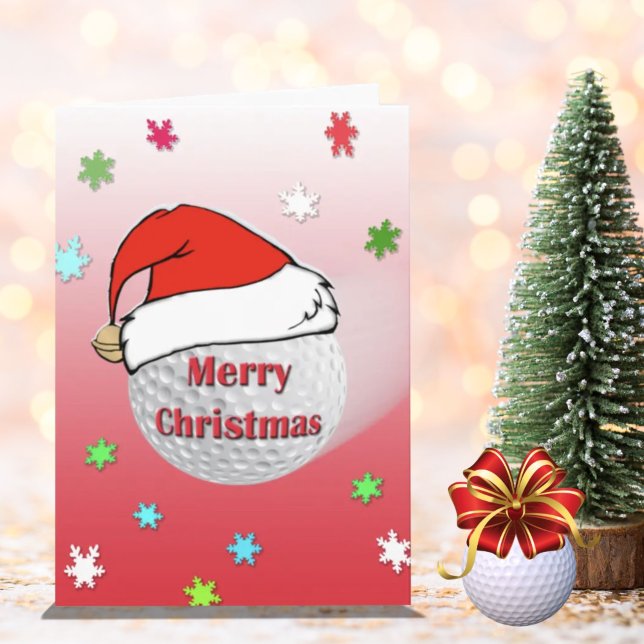 Merry Christmas Golf Ball Santa Hat Greeting Card (Creator Uploaded)