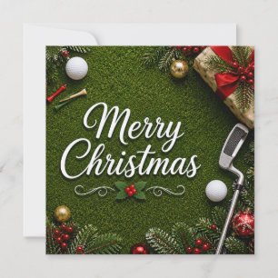 Merry Christmas Golf on Putting Green Holiday Card