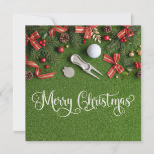 Merry Christmas Golf on Putting Green Holiday Card