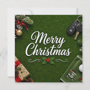 Merry Christmas Golf on Putting Green Holiday Card