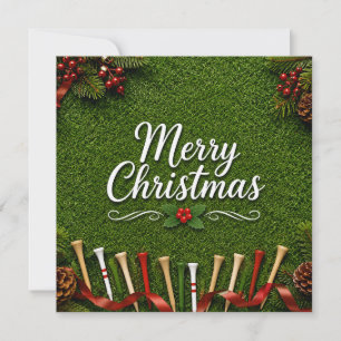 Merry Christmas Golf on Putting Green Holiday Card