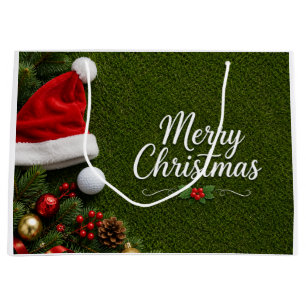 Merry Christmas Golf on Putting Green Holiday Large Gift Bag