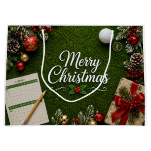 Merry Christmas Golf on Putting Green Holiday Large Gift Bag