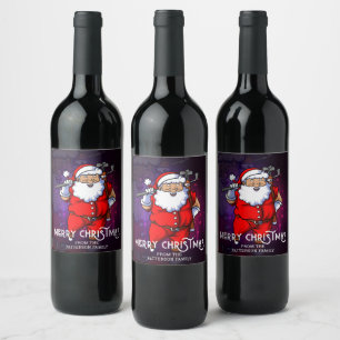 Merry Christmas Golf Sports Santa Personalised Wine Label