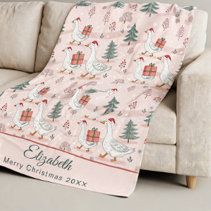 Merry Christmas Goose Name And Year Fleece Blanket