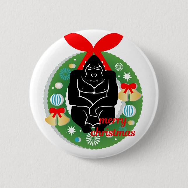 merry christmas gorilla 6 cm round badge (Front)