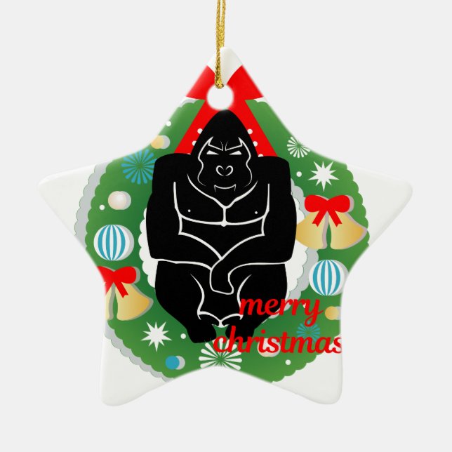 merry christmas gorilla ceramic tree decoration (Front)