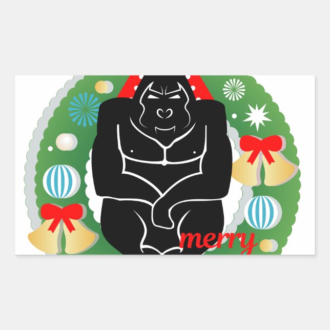merry christmas gorilla rectangular sticker (Front)