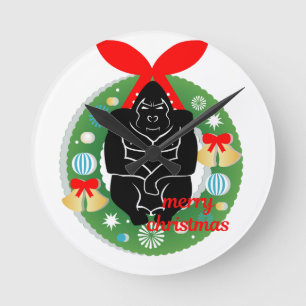 merry christmas gorilla round clock