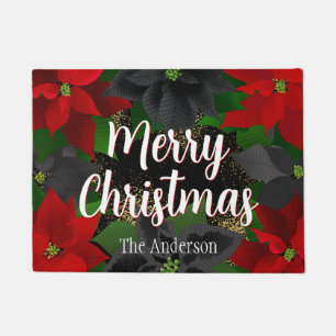 Merry Christmas Goth Poinsettias Doormat