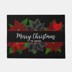 Merry Christmas Goth Poinsettias  Doormat