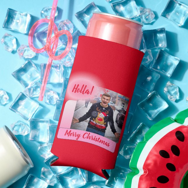 Merry Christmas Gradient Modern Add Photo Text Seltzer Can Cooler (In Situ Summer)