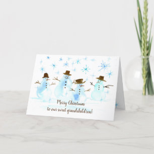 Merry Christmas Grandchildren Snowmen Snowflakes Holiday Card