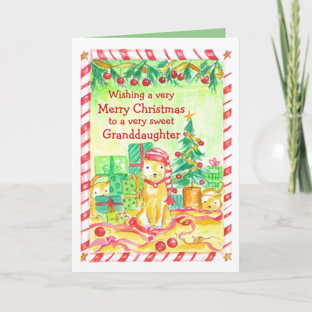 Merry Christmas Granddaughter Cats Kittens Card (Front)