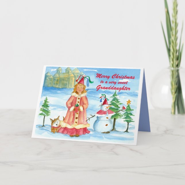 Merry Christmas Granddaughter Princess Castle Holiday Card (Front)