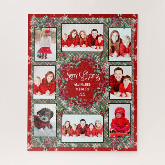Merry Christmas Grandfather Family Photo Collage Jigsaw Puzzle (Vertical)