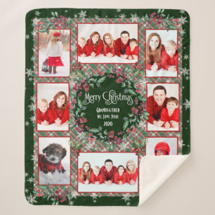 Merry Christmas Grandfather Family Photo Collage Sherpa Blanket