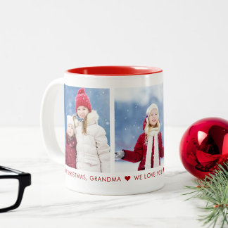 Merry Christmas Grandma 3 Photo Custom Coffee Mug