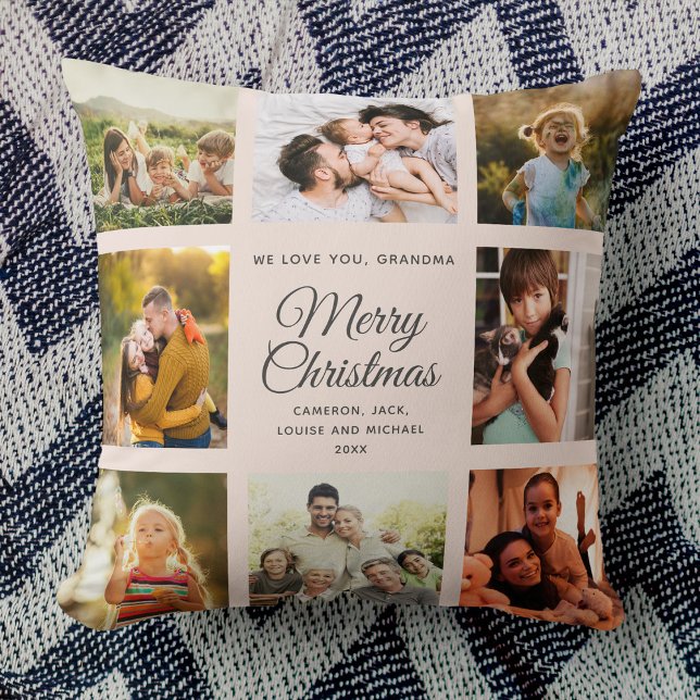 Merry Christmas Grandma Blush Pink Photo Collage Cushion (Creator Uploaded)