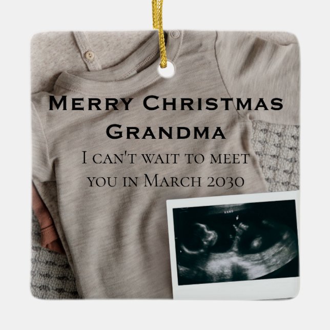 Merry Christmas Grandma Boy Pregnancy Announcement Ceramic Ornament (Front)