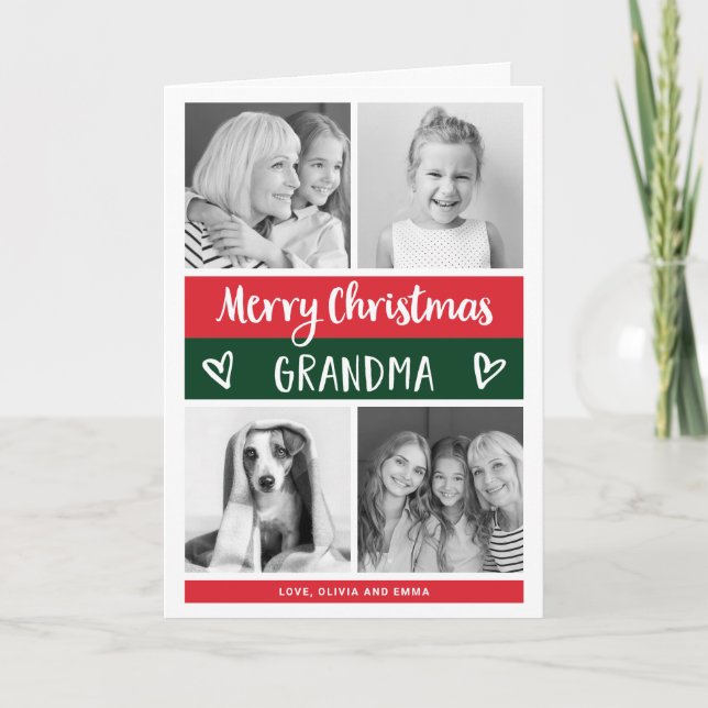 Merry Christmas Grandma | Colour Block Photo Grid Holiday Card (Front)