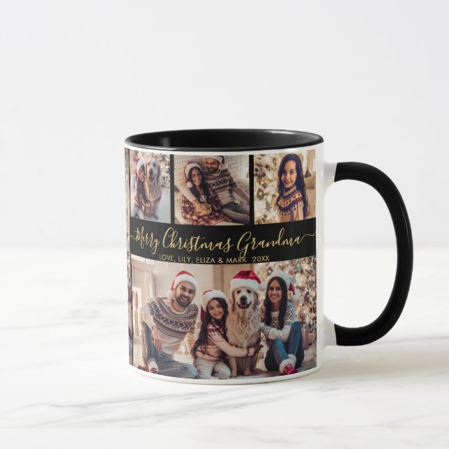 Merry Christmas Grandma Family 5 Photo Collage  Mug (Right)