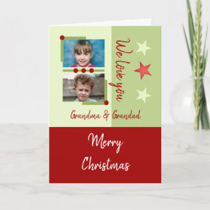 Merry Christmas grandma grandad red green photos Holiday Card