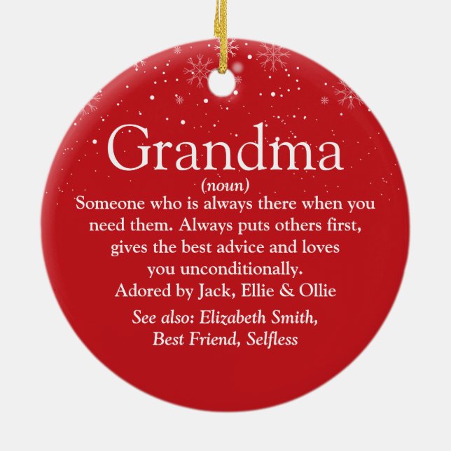 Merry Christmas Grandma Grandmother Definition Ceramic Tree Decoration (Back)