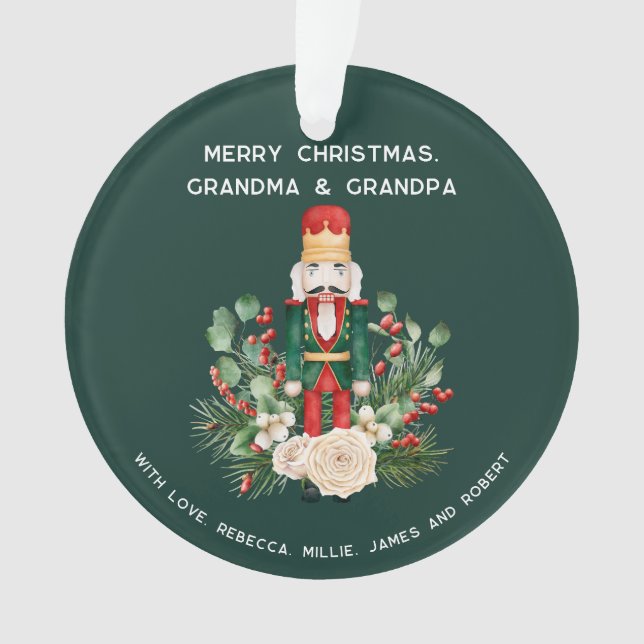 Merry Christmas Grandma Grandpa Nutcracker Photo Ornament (Front)