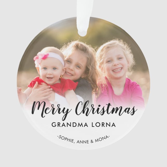 Merry Christmas Grandma Grandparent Name Photo Ornament (Front)