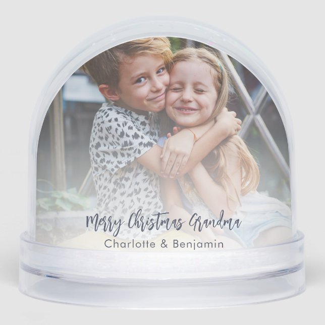 Merry Christmas Grandma Kids Photo Keepsake Custom Snowglobe (Front)