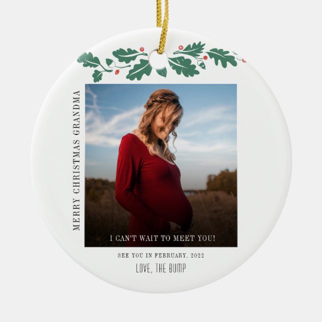Merry Christmas Grandma Photo Baby Due Date Ceramic Tree Decoration (Front)