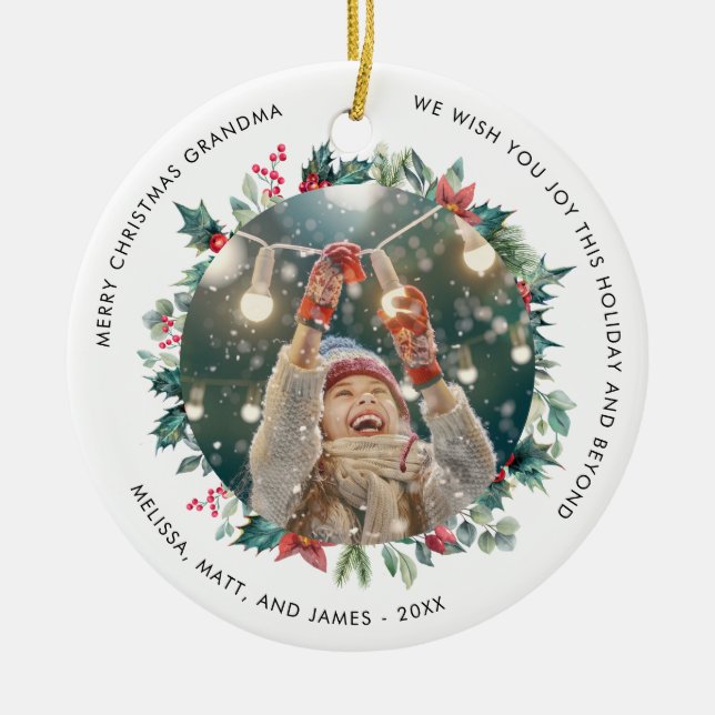 Merry Christmas Grandma Photo Holiday Ceramic Tree Decoration (Front)