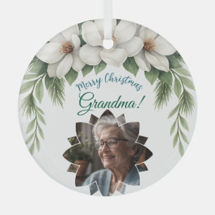 Merry Christmas Grandma Photo Holiday Gift Glass Tree Decoration