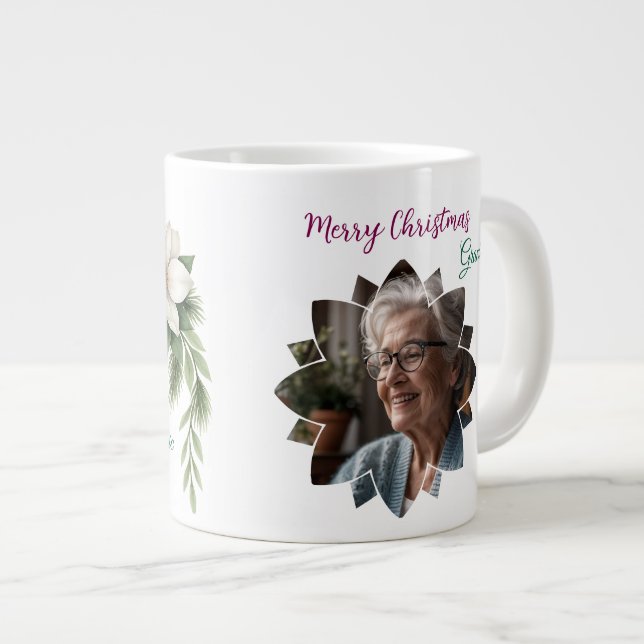 Merry Christmas Grandma Photo Holiday Gift Large Coffee Mug (Front Right)