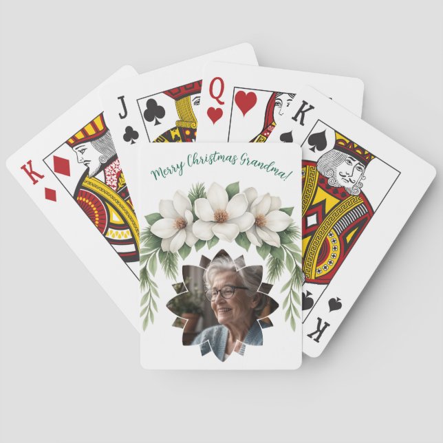Merry Christmas Grandma Photo Holiday Gift Playing Cards (Back)