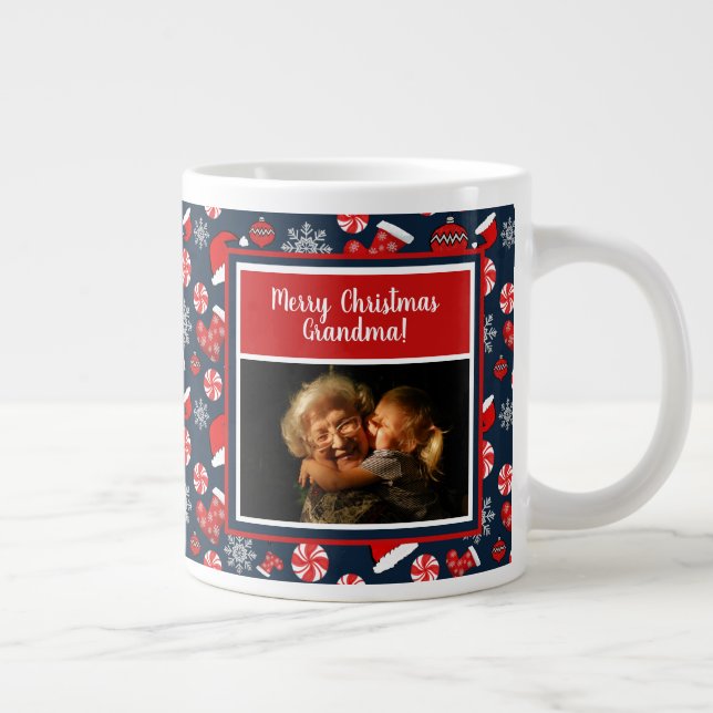 Merry Christmas Grandma Photo Holiday Pattern Large Coffee Mug (Right)