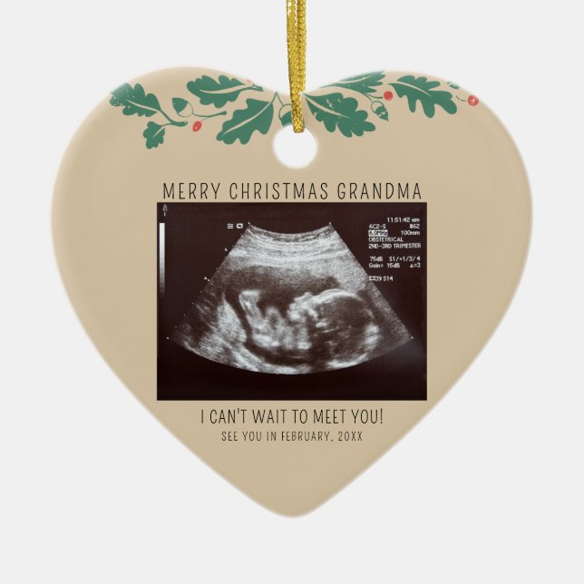 Merry Christmas Grandma Pregnancy Announcement Ceramic Tree Decoration (Front)