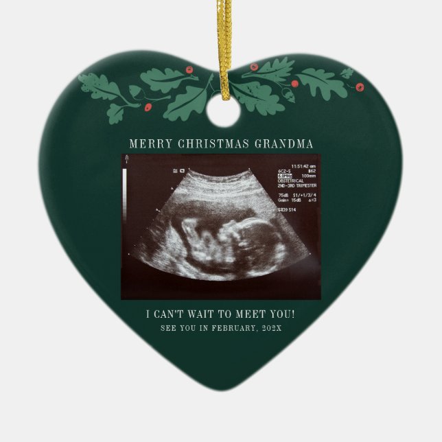Merry Christmas Grandma Pregnancy Scan Photo Ceramic Tree Decoration (Front)