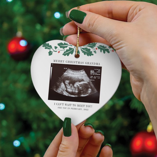 Merry Christmas Grandma Pregnancy Ultrasound Photo Ceramic Tree Decoration (Creator Uploaded)