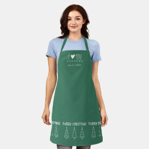 Merry Christmas Grandma Tree Grandchild Name Year Apron