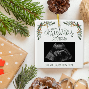 Merry Christmas Grandma Ultrasound Photo Ceramic Ornament