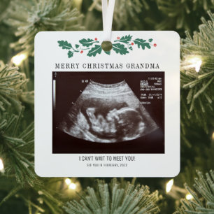 Merry Christmas Grandma Ultrasound Pregnancy Photo Metal Tree Decoration