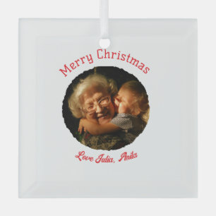 Merry Christmas grandmother daughter photo circle Glass Tree Decoration