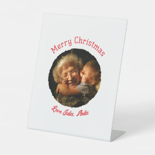 Merry Christmas grandmother daughter photo circle Pedestal Sign