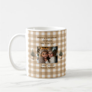 Merry Christmas Grandpa Brown Gingham Photo  Coffee Mug