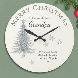 Merry Christmas Grandpa Cream Keepsake Large Clock