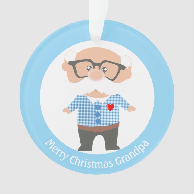 Merry Christmas Grandpa on Light Blue & White Ornament (Front)