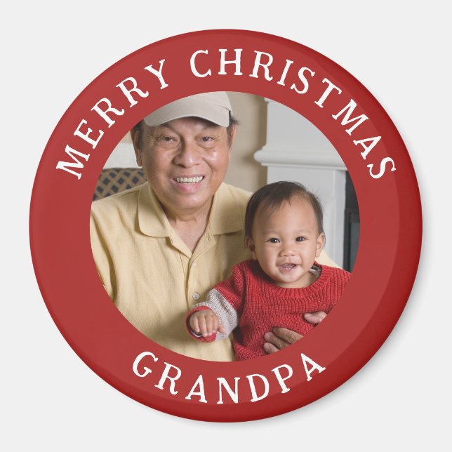 Merry Christmas Grandpa Photo And Name Red Magnet (Front)
